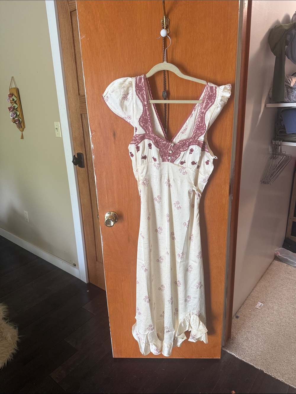 Free People Cream Midi Dress with Dusty Rose Lace